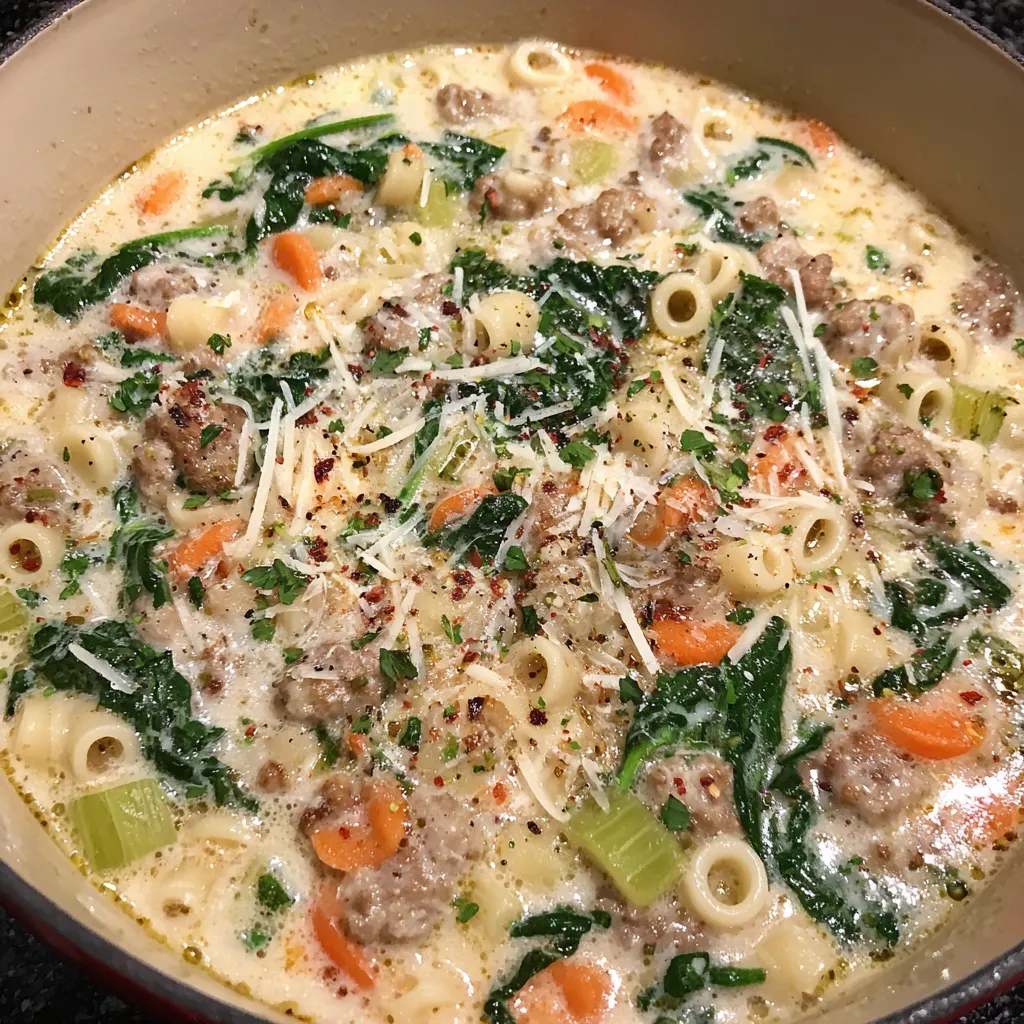 Creamy Parmesan Italian Sausage Ditalini Soup