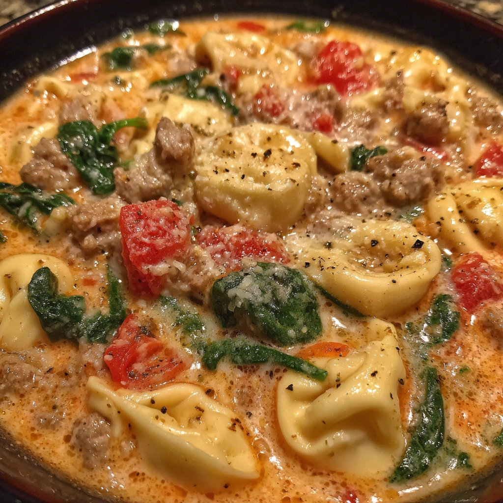 Creamy Slow Cooker Sausage Tortellini Soup 
