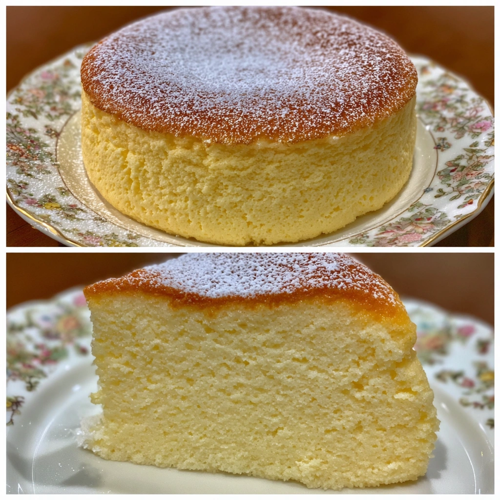 Close-up of fluffy cheesecake texture with golden top