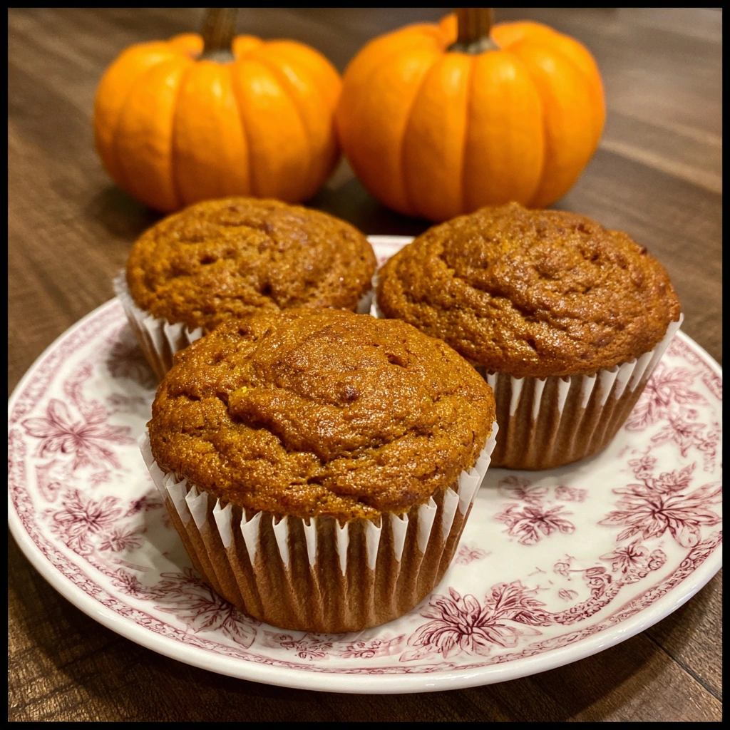 Muffins cooling on a wire rack with pumpkin and cinnamon sticks nearby.