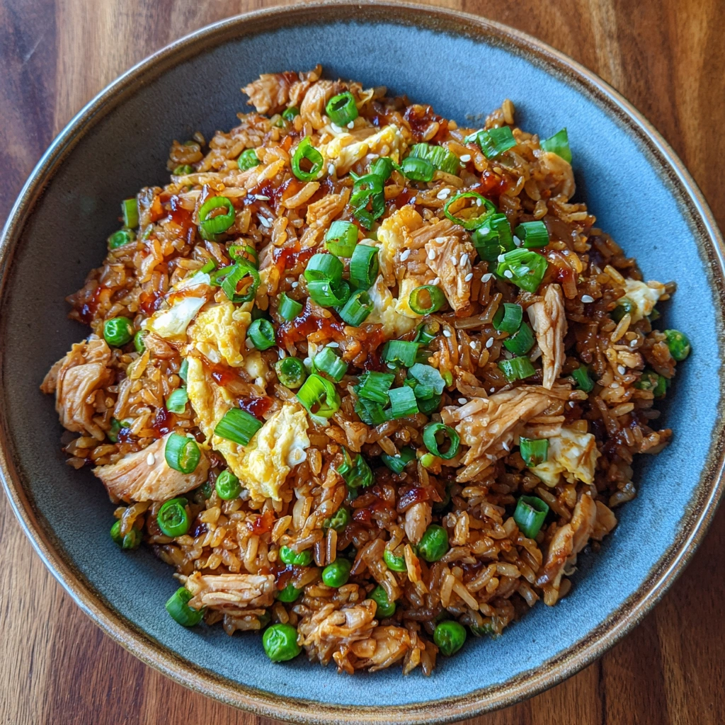 Rice sizzling in the wok, mid-stir, with visible caramelized bits