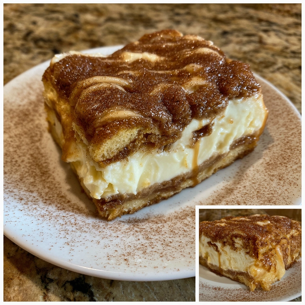 Cinnamon sugar churro cheesecake bars stacked on a plate