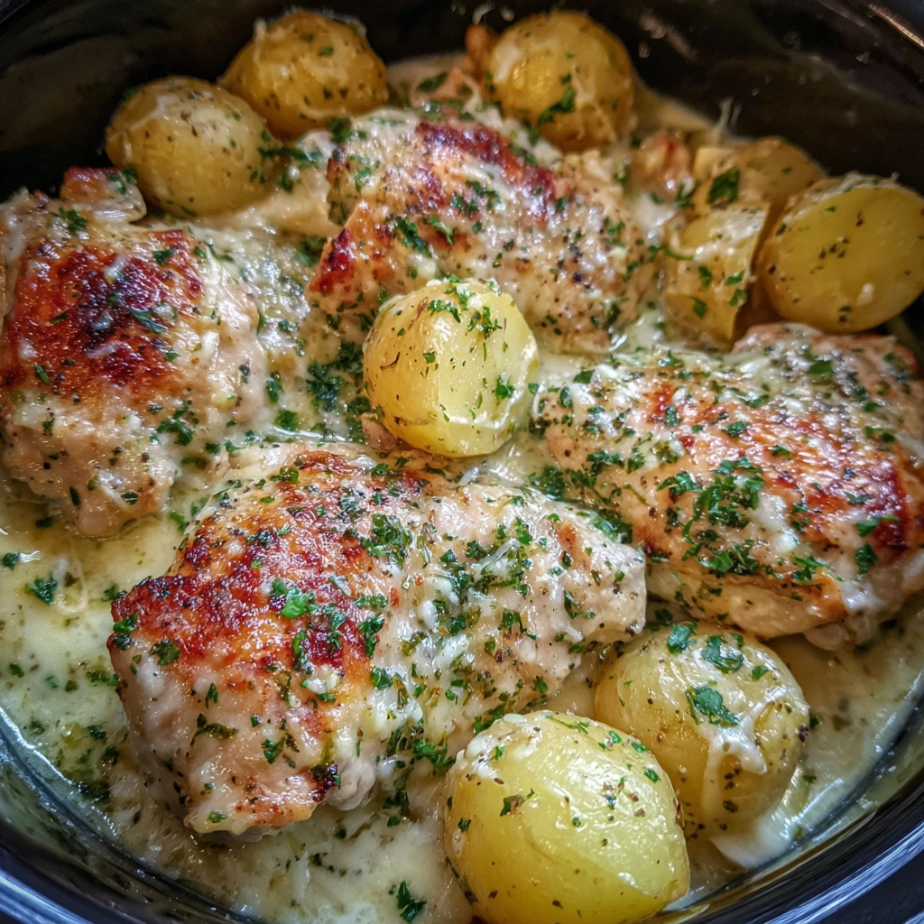 Slow Cooker Parmesan Garlic Chicken and Potatoes