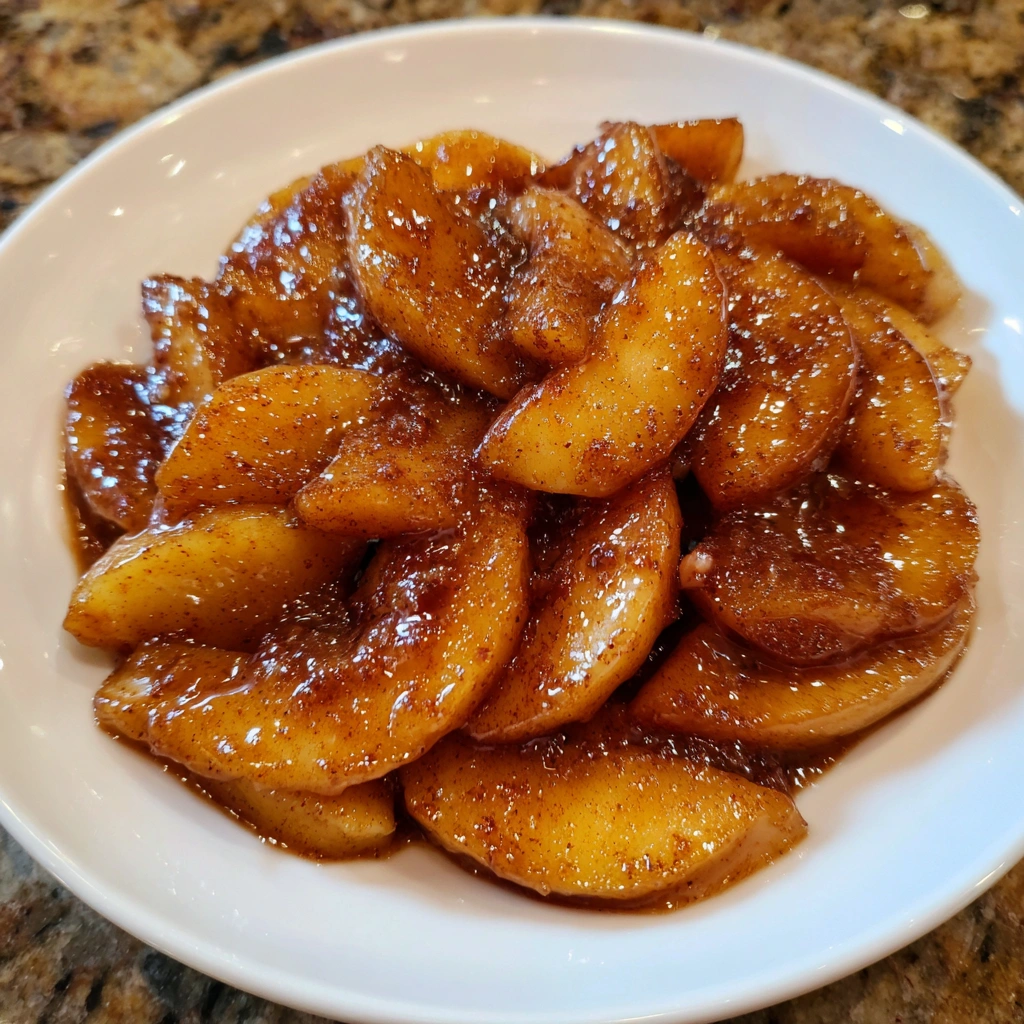 Skillet of golden, tender Southern fried apples with cinnamon