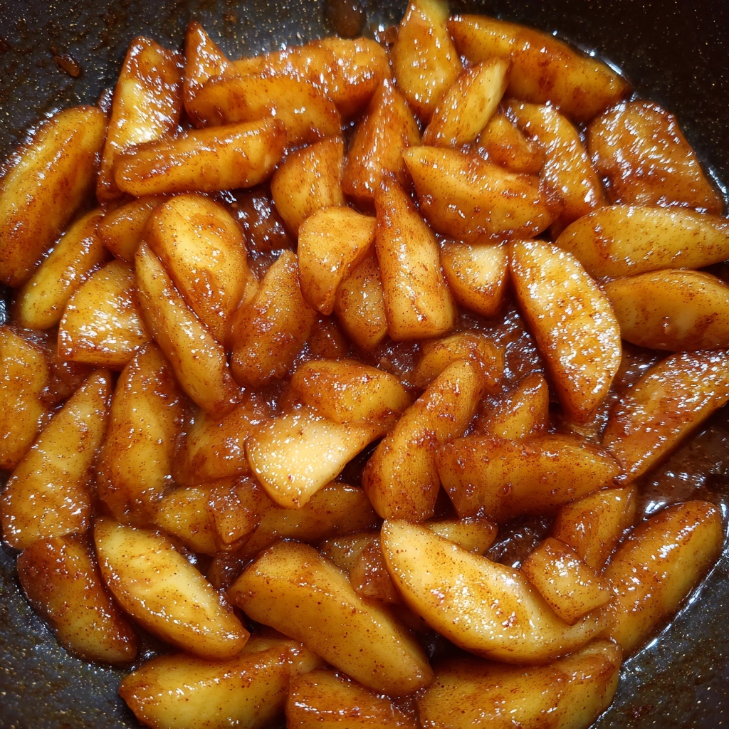 Bowl of fried apples topped with a cinnamon sprinkle