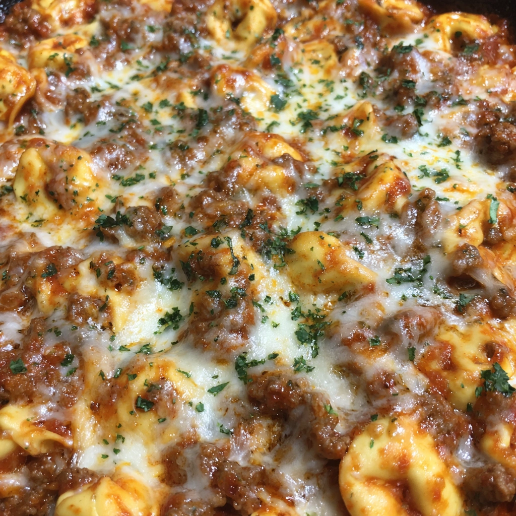 Easy One Pan Beefy Tortellini Bake