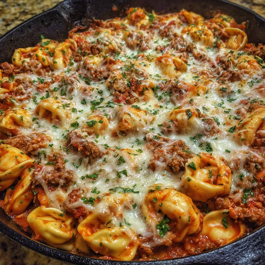 Easy One Pan Beefy Tortellini Bake